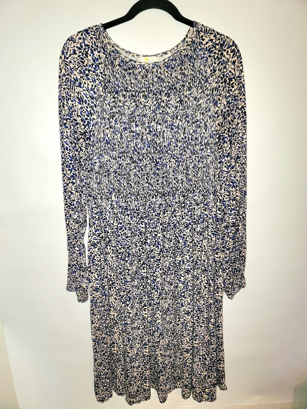 Boden Blue and White Long-Sleeve Floral Midi Dress 16/18L